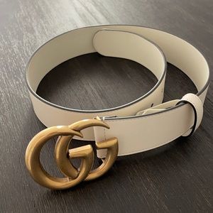 GUCCI Wide White Leather Belt with Double G Buckle